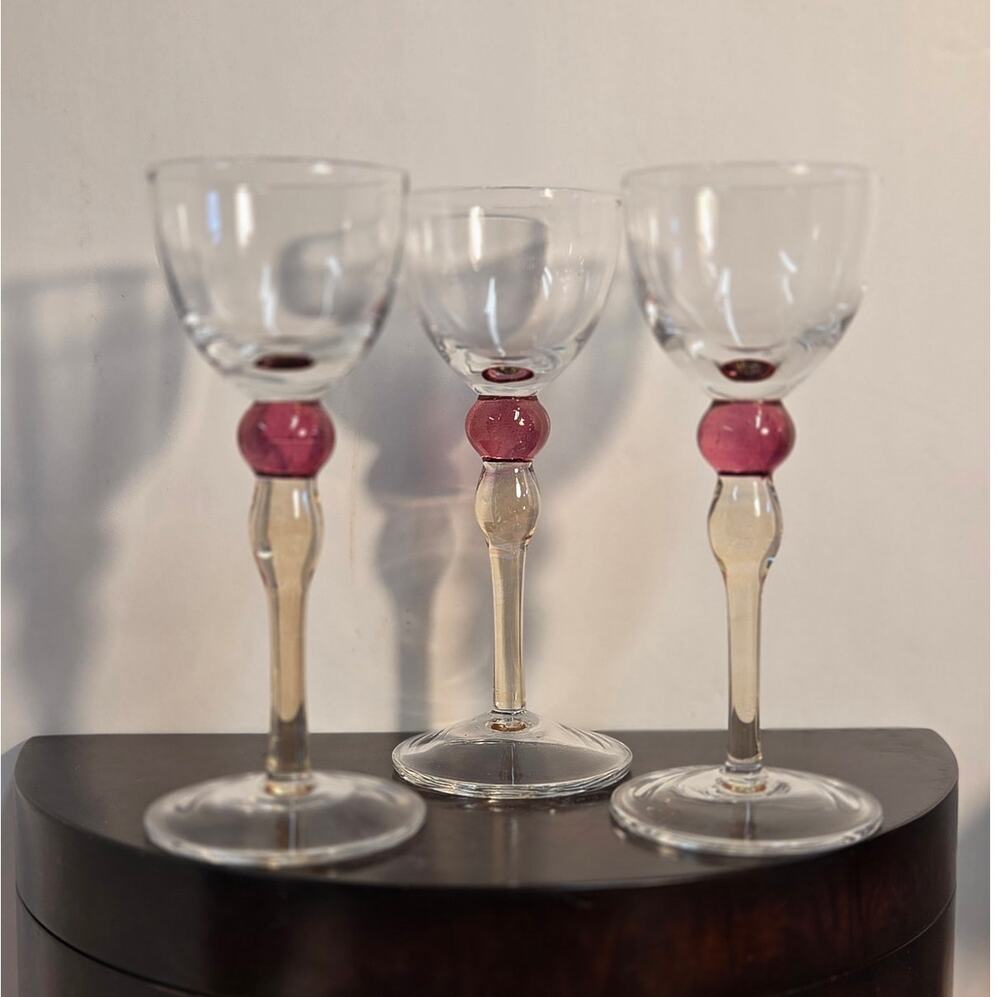 Cordial Glasses Cranberry Bubble 3 pcs Vintage Mid Century Aperitif Liqueur 6”
